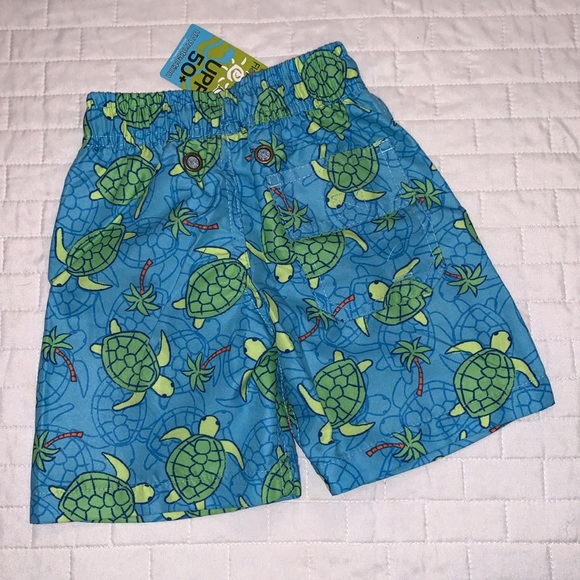 NWT Flap Happy Swim Trunks, Blue & Green Turtle Design, Boys Size 12M - Picture 2 of 10